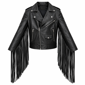 Veste moto en cuir véritable noir pour femme, manches régulières, fermeture éclair, style vintage cowboy, imperméable, respirante, hiver FIT2U - Product Image 1
