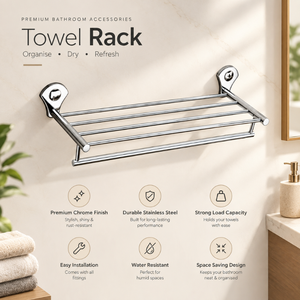 Porte-serviettes de salle de bain en acier inoxydable de qualité supérieure avec barre de suspension, fixation murale, étagère à serviettes multi-niveaux, finition chromée, robuste - Product Image 5