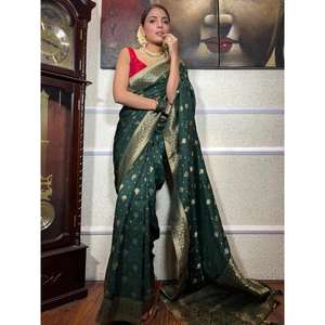 BANARASI À LA MODE SOIE DOUCE TISSANT TRAVAIL SAREE AVEC CHEMISIER NON COUDU VERT - Product Image 1