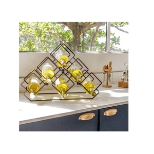 Porte-bouteilles en fer de style vintage pour comptoir de bar à domicile, avec cadre métallique décoratif et support pour bouteilles - Product Image 5