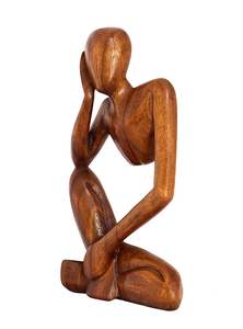 Sculpture abstraite artisanale en bois, statue d'homme réfléchissant, art artisanal, décoration décorative pour la maison, figurine, accent brun, cadeau, œuvre d'art - Product Image 3