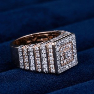 Ready to Ship Round Brilliant Cut VVS Clarity Lab Grown Diamond <b>Ring</b> 14K Rose Gold CVD Diamond Classic Hip Hop <b>Ring</b> For <b>Men</b> - Product Image 2