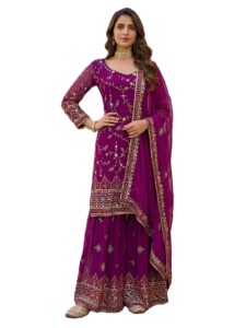 Salwar Kameez de Georgette Sintética Bordada en Morado, Vestido de Boda Tradicional para Mujer, Estilo Indio Pakistaní, Traje Sharara Gharara - Product Image 4