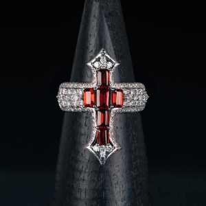 <b>Cross</b> Gemstone <b>Ring</b> Claddagh Inspired <b>Silver</b> Plated Unisex Wedding Party Jewelry - Product Image 1