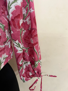 Top de Verano Estampado a Mano, Top de Algodón para Mujer, Blusa de Algodón Hecha a Mano, Estampado Floral, Cuello en V, Manga Larga, Regalo para Ella - Product Image 6