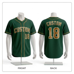 Maillot de baseball personnalisé vert et or, imprimé à l'écran, boutonné, unisexe, adulte, coupe classique, manches courtes, respirant, en polyester - Product Image 1