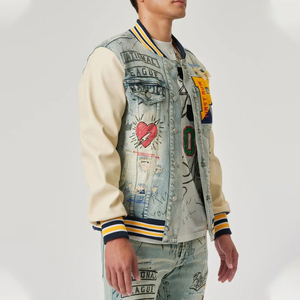 Custom Winter Wool Varsity Leather Sleeve <b>Jacket</b> Men High Street Style Letter <b>Heated</b> Windproof Anti-Bacterial For Men's - Product Image 4