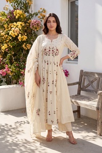 Costume Anarkali en coton brodé pour femmes, coupe ample, longueur au sol, style traditionnel décontracté, Inde, Pakistan, vêtements d'été - Product Image 4