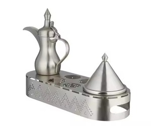 Carafe à café en acier inoxydable, finition argent brillant, style arabe, avec long bec verseur et couvercle à charnière, pour service de petit-déjeuner en hôtel et buffet. - Product Image 6