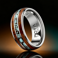 Bague en carbure de tungstène avec incrustation de bois et de pierres de turquoise concassées, alliance de 8 mm pour hommes et femmes, bijoux naturels en gros