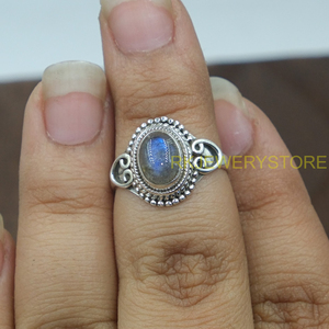 Natural Labradorite Gemstone 925 Sterling <b>Silver</b> <b>Ring</b> – Handmade Vintage Boho Oval Cabochon <b>Statement</b> <b>Ring</b> for Women Wholesale - Product Image 4