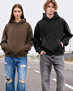 Sweat-shirt à capuche oversize marron uni en molleton bouclette avec poche, pull décontracté unisexe pour l'automne, coupe classique - Product Image 6