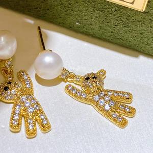 Pendientes Colgantes de Oso de Peluche al Estilo de las Celebridades de Internet, Perlas de Agua Dulce de 6-7 mm, Plata de Ley S925, Pendientes Colgantes Modernos - Product Image 3