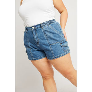 Shorts Cargo de Mezclilla para Mujer, 100% Algodón, Cintura Alta, Bolsillos Laterales, Cintura con Presillas, Tallas Grandes, Pantalones Cortos Casuales Transpirables - Product Image 1