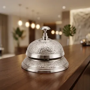 Cloche de service de restaurant plaquée argent de qualité supérieure, ornée de motifs floraux en relief, pour la réception d'hôtel, le café, le comptoir de restaurant - Product Image 3