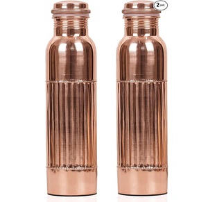 Juego de 2 Botellas de Agua de Cobre Puro de Alto Brillo con Logotipo Personalizado, Diseño Cilíndrico Acanalado Vertical, Antiderrames, para Deportes, Venta al Por Mayor - Product Image 1