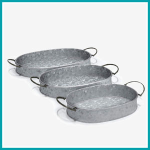 Juego de 3 bandejas decorativas clásicas de metal galvanizado en forma de corazón con ribete de cobre para decoración del hogar y como bandeja para servir. - Product Image 3
