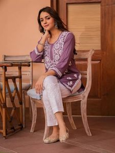 Women Rayon Regular Stylish <b>Kurti</b> with 3/4 Sleeves & Beautiful Neck Embroidery Ideal for Casual Office Wear & Everyday Comfort - Product Image 4