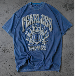 Camiseta Oversize de Alta Calidad con Hombros Caídos y Estampado Puff, 100% Algodón Pesado, Estilo Streetwear Lavado - Product Image 1