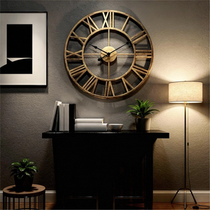 Large Metal Wall <b>Clock</b>, Minimalist Roman Numeral Silent Timepiece, Industrial Living Room Decor - Product Image 3