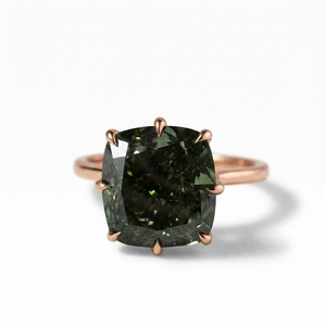 แหวนเพชรทรงคุชชั่นสีเขียว 3 กะรัต, แหวนหมั้นทองคำกุหลาบ 14K, เครื่องประดับชั้นดีที่มีเอกลักษณ์, แหวนหรูหราโดดเด่น - Product Image 1