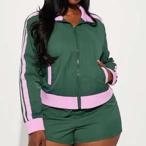 Conjunto de Chaqueta Cortavientos y Pantalones Cortos para Mujer, Ligero, de Dos Piezas, Ropa Deportiva, Secado Rápido, Transpirable, con Cierre - Product Image 1