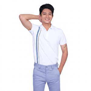 Polo à manches courtes pour homme, blanc, couleur unie, décontracté, respirant, tissu popeline, coupe classique - Product Image 4