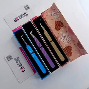 Pince à épiler pour cils GETUP BROSONS, en acier inoxydable, outil de précision, emballage en boîte bleu, violet, or, logo personnalisé - Product Image 5
