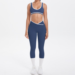 Conjuntos Deportivos para Mujer, Transpirables, de Spandex/Nailon, Bra y Leggings para Yoga, Ejercicio y Fitness, Colores Contrastantes, Diseño Cruzado - Product Image 5