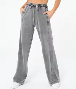 Breathable High Quality Custom Dyed Wide Leg Plus Size Gray <b>Women's</b> Acid Wash <b>Trousers</b> for <b>Women</b> wholesale rate cheap price - Product Image 2