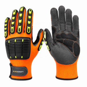 Mechanical Safety <b>Gloves</b> Orange Black PU Anti-Slip <b>Knit</b> Wrist General Purpose - Product Image 1
