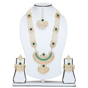 Indian Stylish Layered Pearl Rani Haar Long Kundan Necklace Jewellery Set Wedding Engagement Party Gift Antique Gold Plated - Product Image 2