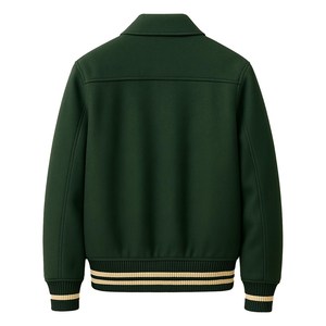 Varsity Jacket <b>Men</b>’s Wool Blend Bomber Jacket Button Up Ribbed Letterman Cuff Casual College Jacket Striped Trim Warm Outerwear - Product Image 2