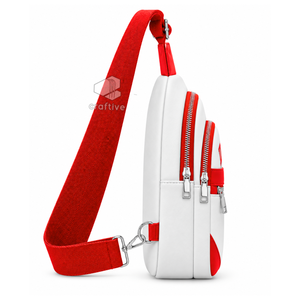 Delta | Sigma | Theta Sorority White Red Color Block PU Leather Crossbody <b>Bag</b> Adjustable Strap Multi-Compartment <b>Sling</b> Backpack - Product Image 3