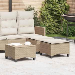 Tabouret de jardin en rotin PE beige avec structure en acier thermolaqué, ensemble standard pour la décoration extérieure - Product Image 1
