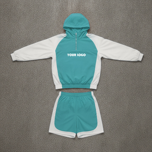 Custom Logo <b>Embroidery</b> 100% Cotton Plus Size Solid Men Streetwear Windbreaker Tracksuit <b>Set</b> Retro Hip Hop Summer Outfits - Product Image 6