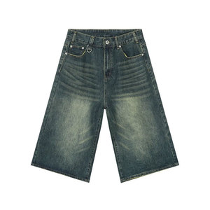 Shorts Bermuda en jean délavé taille haute pour homme, style décontracté, fermeture boutonnée, 100 % coton, tissu toile respirant - Product Image 5