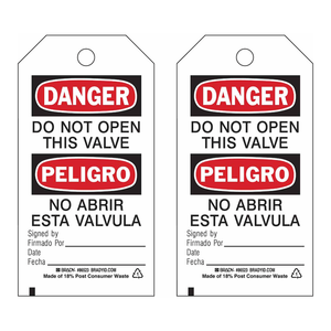 Étiquettes de danger bilingues double face pour valves 5,75 x 3 po pour la mise en sécurité (LOTO) par Brady - Product Image 1