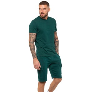 Conjunto de Camiseta de Satén Transpirable de Corte Regular y Pantalones Cortos Cargo para Verano - Verde - Product Image 1