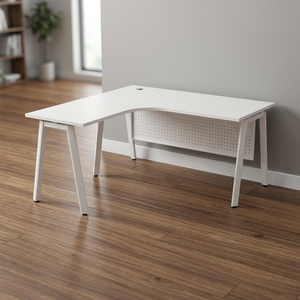 Astra V Modern Durable Metal Leg L-Shape Conference Desk Melamine Laminated Top <b>Office</b> Furniture 4-Seater for Professional Home - Product Image 1