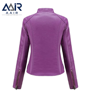 Chaqueta de Motocicleta de Cuero Genuino para Mujer, Casual, con Cierre, Cuello Alto, Manga Larga, Corte Regular, Ropa de Invierno, OEM Personalizada - Product Image 2