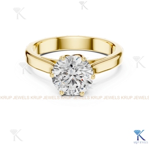 Anillo de Compromiso Clásico de Oro Sólido con Diamante Redondo Cultivado en Laboratorio, Solitario de 6 Puntas - Product Image 4