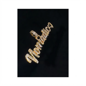 Trendy 10K Real <b>Gold</b> Customized Cursive Script Bling Pave Nameplate Heart Necklace Lab grown Diamond Custom Fine <b>Pendants</b> Charms - Product Image 6
