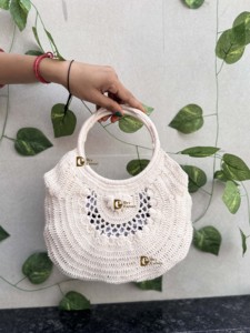 Bolso de paja de playa de verano de ganchillo con estilo para mujer de nuevo diseñador, bolso cuadrado de hierba de mar hecho a mano Vintage bohemio - Product Image 3