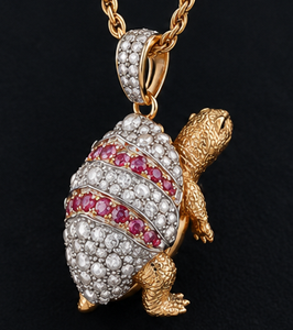 Colgante de Tortuga Chapado en Oro con Diamantes de Imitación, Amuleto de Concha, Joyería Animal, Regalo - Product Image 3