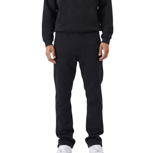 Men's Black Cotton Sweatpants Drawstring <b>Waist</b> Casual Pant with Side Pockets Midweight Knitted Autumn Winter Wear Baggy <b>Trousers</b> - Product Image 1