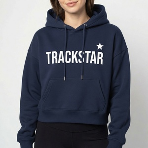 Black Cropped <b>Hoodie</b> Trackstar Printed Women's Pullover Heavyweight Fleece Streetwear Wholesale Apparel - Product Image 4