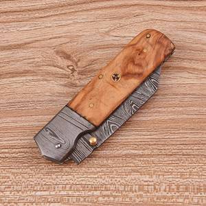 Couteau de chasse pliant EDC en acier Damas de haute qualité UA Supplies, manche en bois de rose, lame à pointe clip, épaisseur de 0,5 mm, liner. - Product Image 5