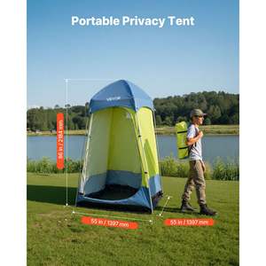 Tente de douche de camping portable 1 pièce avec piquets de sol, cordes et sac de transport en tissu Oxford 200D avec revêtement argenté pour la plage et les vestiaires privés - Product Image 2