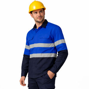 เสื้อเชิ้ตแขนยาวสำหรับผู้ชายแบบ Hi Vis สีน้ำเงินกรมท่า คอเสื้อตัดกัน แถบสะท้อนแสง - Product Image 3